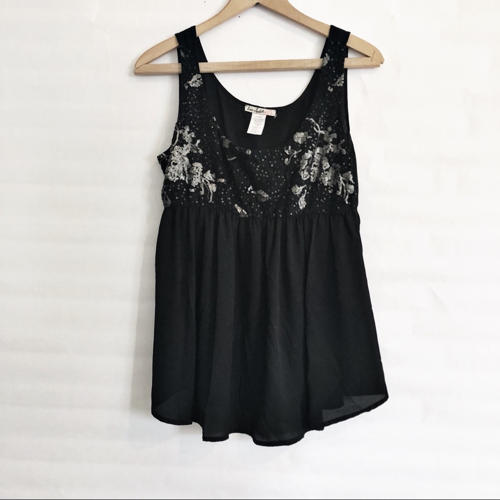 Love Squared Sequin Sleeveless Blouse  Black Sz L